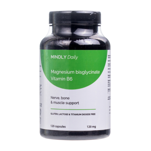 MINDLY Daily Магний Бисглицинат и Витамин B6/Magnesium Bisglycinate & Vitamin B6 капсулы массой 747 мг 120 шт