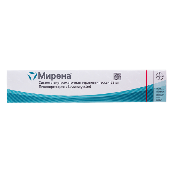 Мирена внутриматочная терапевтическая система ( спираль) 20 мкг/24 ч (52 мг) 1 шт