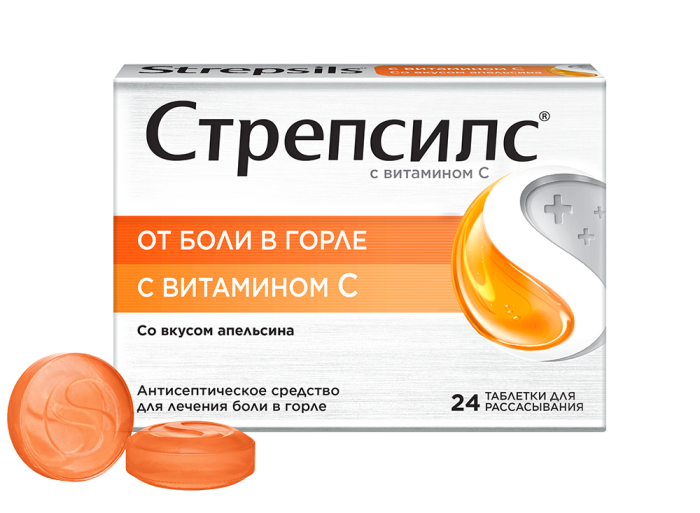 Стрепсилс с витамином С таблетки для рассасывания 24 шт
